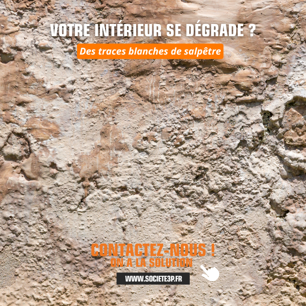 Mur touché par l’humidité et le salpêtre dans une maison